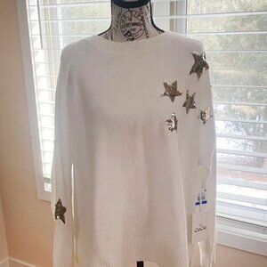 CeCe White Sweater with Silver Star Accents
